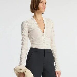 A.L.C. Silk Ruched Long Sleeve Ruffle Blouse NWT Size 12